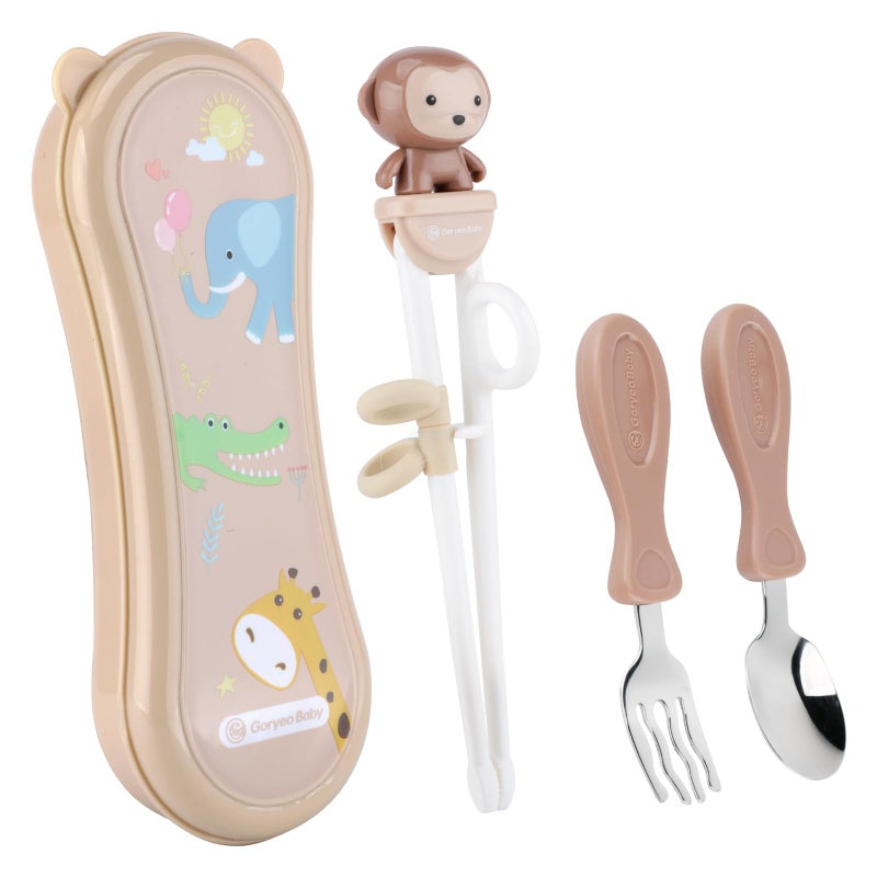 Goryeobaby Goryeo Baby Toddler Utensils Stainless Steel Kids Silverware Set with Kids Training Chopsticks and Baby Spoon and Fork for Self Feeding Learning with Case - Image 1